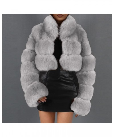 Fuzzy Jackets for Women Warm Winter Shaggy Short Coat Fluffy Solid Color Faux Fur Coats Fashion Long Sleeve Outwear Gray $20....