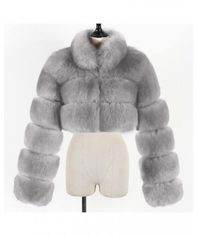 Fuzzy Jackets for Women Warm Winter Shaggy Short Coat Fluffy Solid Color Faux Fur Coats Fashion Long Sleeve Outwear Gray $20....