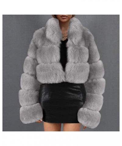 Fuzzy Jackets for Women Warm Winter Shaggy Short Coat Fluffy Solid Color Faux Fur Coats Fashion Long Sleeve Outwear Gray $20....