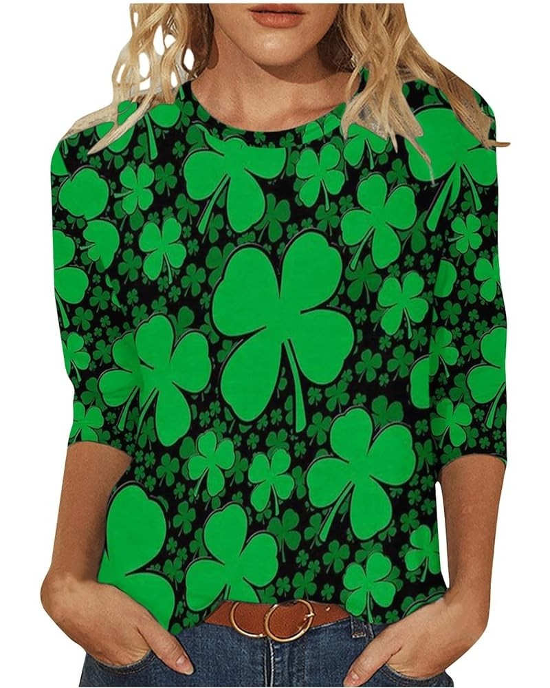 Womens St Pattys Day T Shirt Irish Lucky Clover Print Shirts Tops Loose Fit Fashion Casual 3/4 Sleeve Blouses G03 Green $7.65...