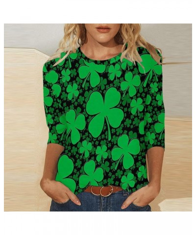 Womens St Pattys Day T Shirt Irish Lucky Clover Print Shirts Tops Loose Fit Fashion Casual 3/4 Sleeve Blouses G03 Green $7.65...