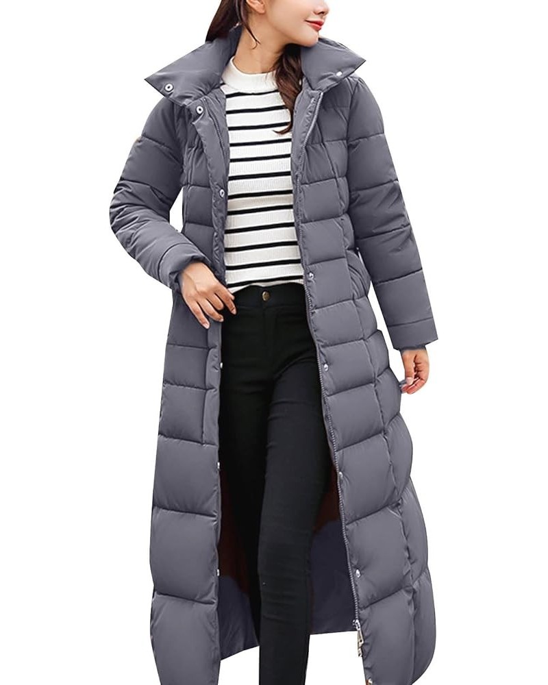 Womens Long Puffer Coat Packable Down Jacket Ultralight Parkas Jacket Maxi Zip Up Thicken Hooded Padded Coat Grey $23.41 Jackets