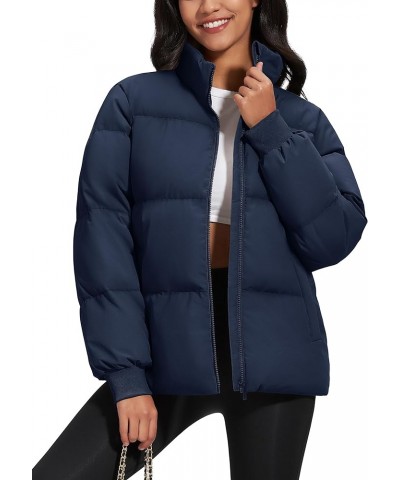 Women's Down Jacket Baggy Puffer Jackets Stand Collar Water-resistant Winter Padded Quilted Coat with Pockets Navy $34.07 Jac...