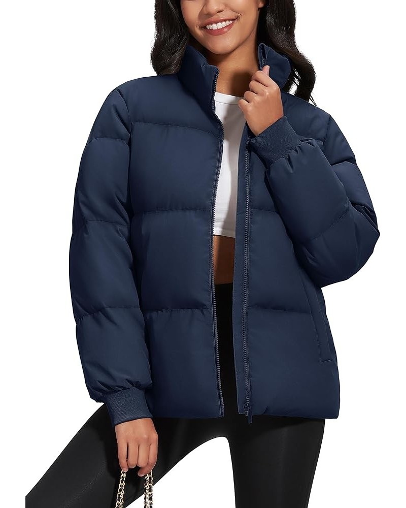 Women's Down Jacket Baggy Puffer Jackets Stand Collar Water-resistant Winter Padded Quilted Coat with Pockets Navy $34.07 Jac...