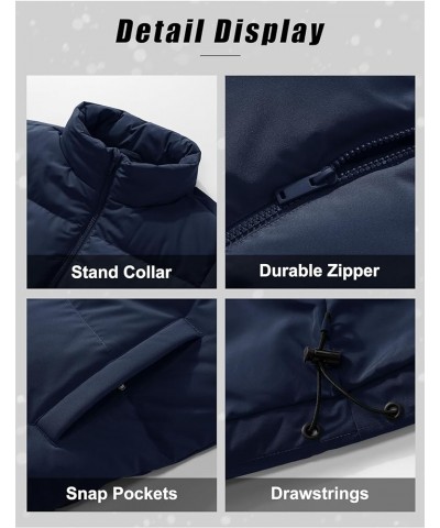 Women's Down Jacket Baggy Puffer Jackets Stand Collar Water-resistant Winter Padded Quilted Coat with Pockets Navy $34.07 Jac...