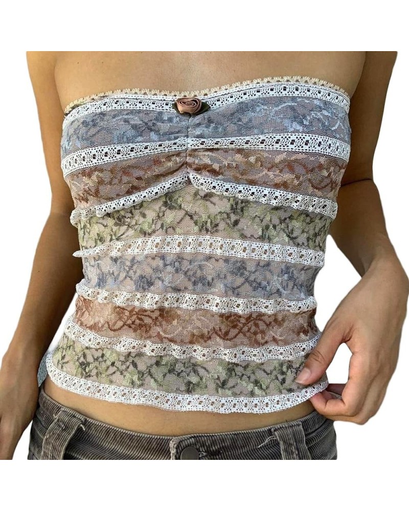 Women Y2k Tube Top Strapless Backless Bandeau Going Out Crop Top Aesthetic A2 Brown $10.79 Tanks