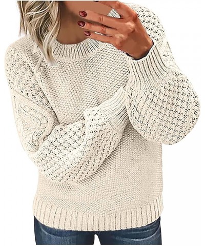 Women's Fall Winter Solid Outerwear Knitted Pullover Chunky Warm Knit Crewneck Long Sleeve Sweaters Knitwear Pullover Beige $...