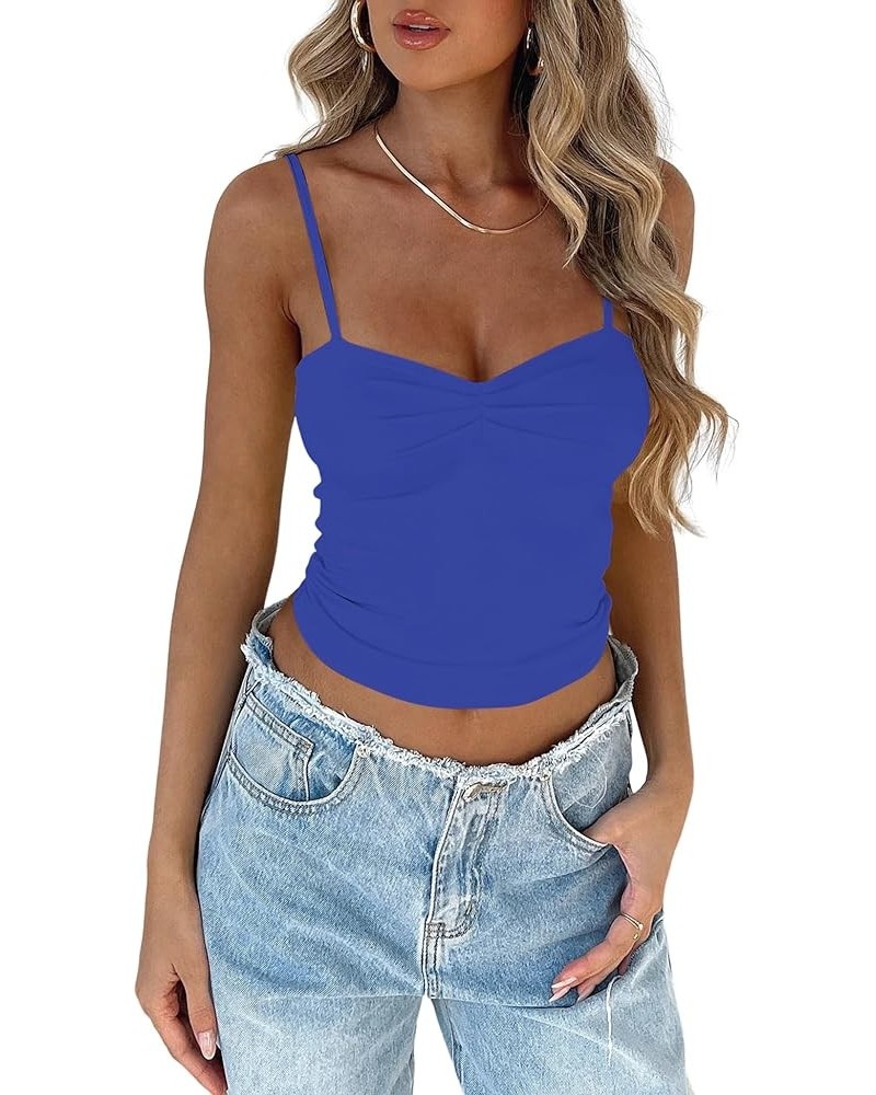 Women's Sleeveless Tank Top Sexy Sweetheart Neck Going Out Crop Top Cute Y2K Pleated Strappy Vest Cami Shirt 1-royal Blue $13...