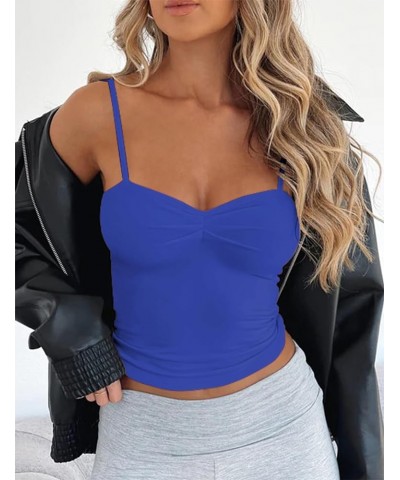 Women's Sleeveless Tank Top Sexy Sweetheart Neck Going Out Crop Top Cute Y2K Pleated Strappy Vest Cami Shirt 1-royal Blue $13...