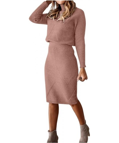 Women's 2 Piece Sweater Skirt Sets Fashion Rib Knit Turtle Neck Sweater Top Bodycon Skirt Winter Dress Sets for Women A0-brow...