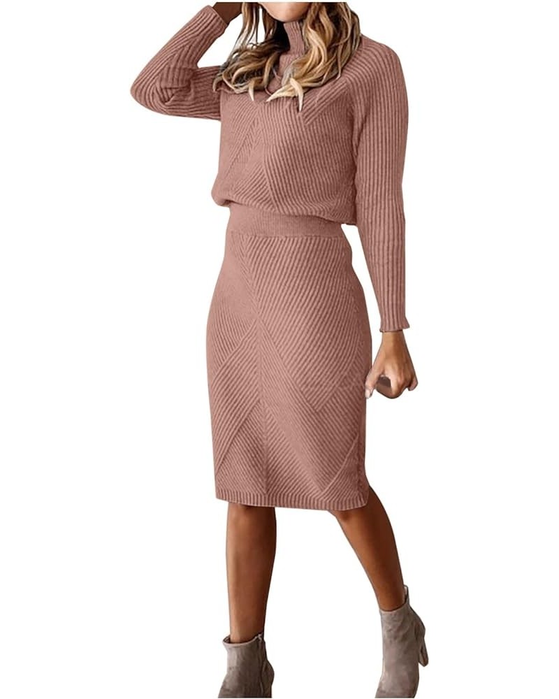 Women's 2 Piece Sweater Skirt Sets Fashion Rib Knit Turtle Neck Sweater Top Bodycon Skirt Winter Dress Sets for Women A0-brow...