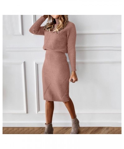 Women's 2 Piece Sweater Skirt Sets Fashion Rib Knit Turtle Neck Sweater Top Bodycon Skirt Winter Dress Sets for Women A0-brow...