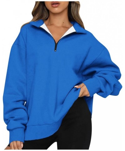 Womens Quarter Zip Oversized Sweatshirt Solid Pullover Hoodie Y2K Fall Sweaters Shirts Fashion Trendy Clothes 2023 J023-blue ...