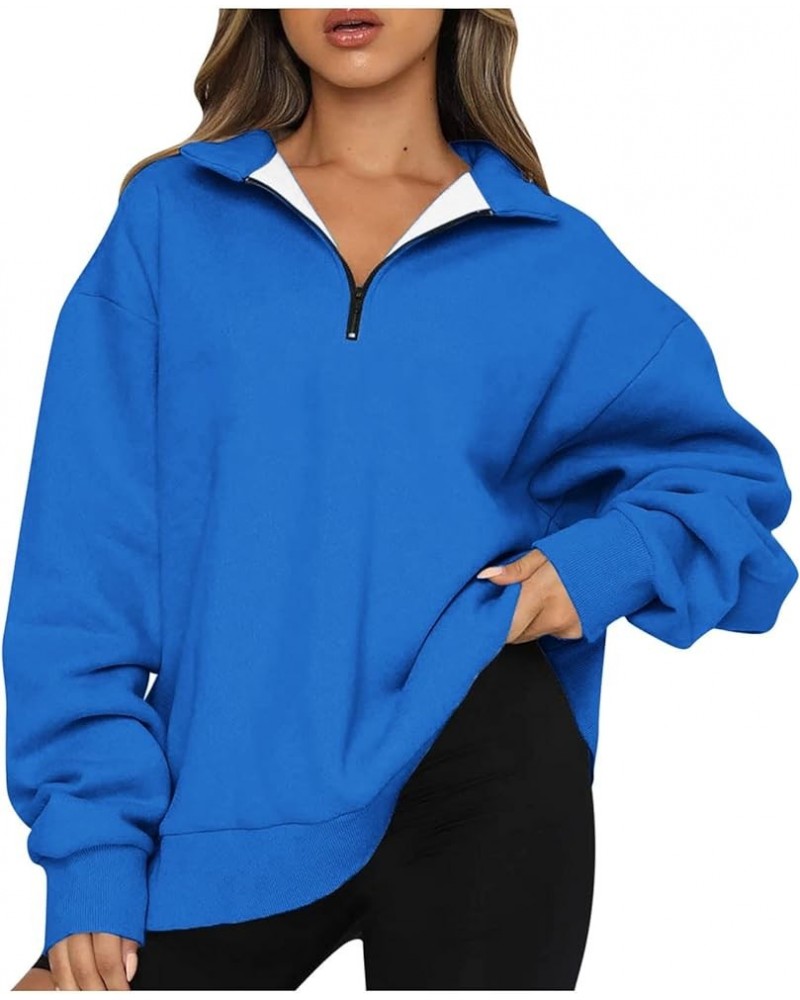 Womens Quarter Zip Oversized Sweatshirt Solid Pullover Hoodie Y2K Fall Sweaters Shirts Fashion Trendy Clothes 2023 J023-blue ...