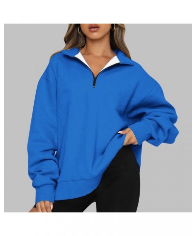 Womens Quarter Zip Oversized Sweatshirt Solid Pullover Hoodie Y2K Fall Sweaters Shirts Fashion Trendy Clothes 2023 J023-blue ...