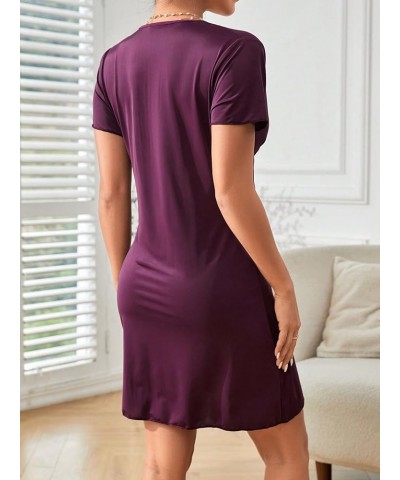 Women's Lace Nightgowns Wrap V Neck Sleepshirt Short Sleeves Sleepwear Dress Solid Purple $12.50 Lingerie