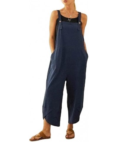 Wide Leg Jumpsuits for Women Plain Long Pants Summer Casual Sleeveless Baggy Overalls One Piece Rompers with Pockets Blue $7....