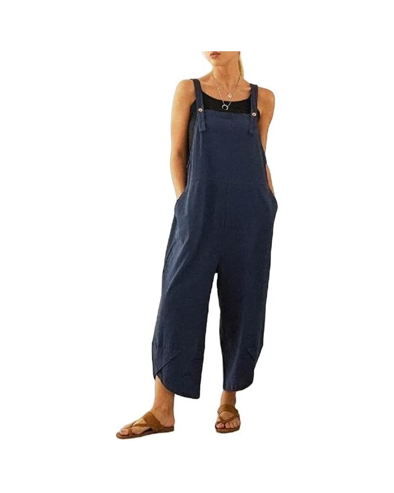 Wide Leg Jumpsuits for Women Plain Long Pants Summer Casual Sleeveless Baggy Overalls One Piece Rompers with Pockets Blue $7....