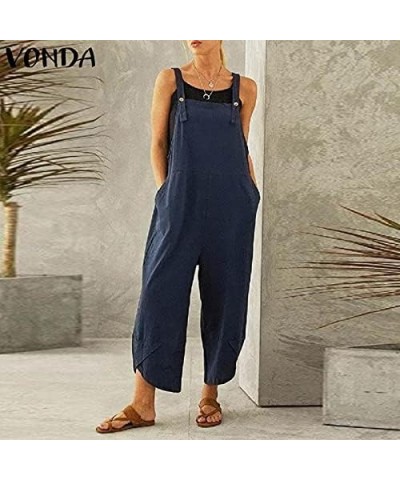 Wide Leg Jumpsuits for Women Plain Long Pants Summer Casual Sleeveless Baggy Overalls One Piece Rompers with Pockets Blue $7....