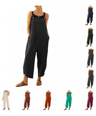 Wide Leg Jumpsuits for Women Plain Long Pants Summer Casual Sleeveless Baggy Overalls One Piece Rompers with Pockets Blue $7....