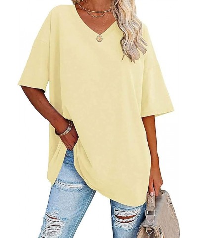 Womens Oversized Tshirt Short Sleeve Crewneck Casual Pullover Loose Comfy Tees Tops B-v Neck Light Yellow $11.43 T-Shirts