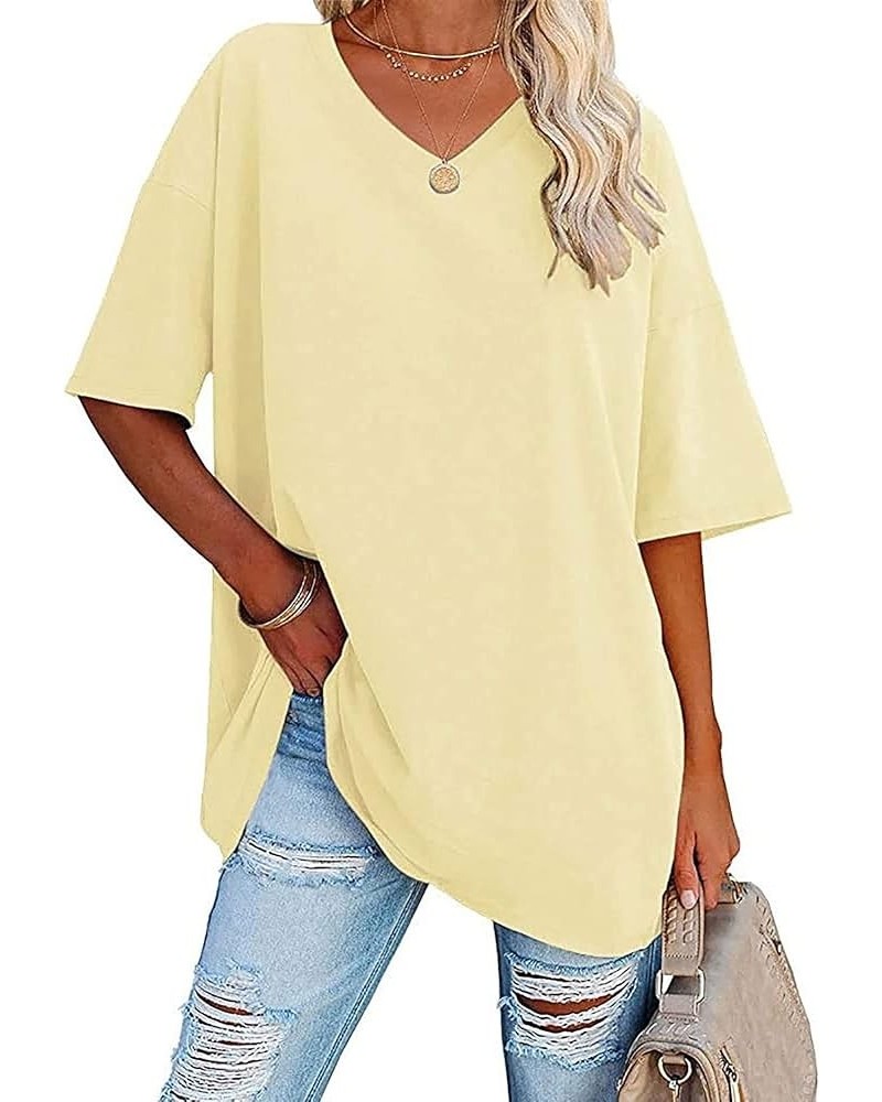 Womens Oversized Tshirt Short Sleeve Crewneck Casual Pullover Loose Comfy Tees Tops B-v Neck Light Yellow $11.43 T-Shirts