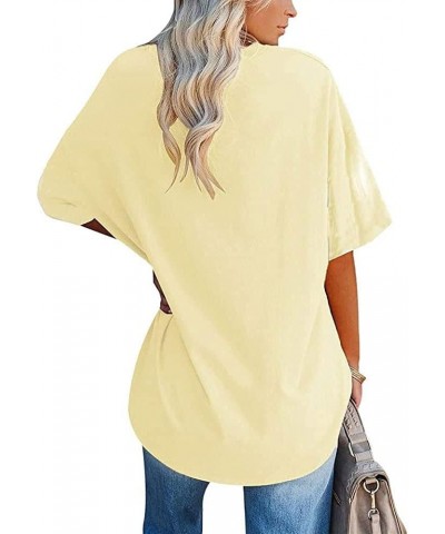 Womens Oversized Tshirt Short Sleeve Crewneck Casual Pullover Loose Comfy Tees Tops B-v Neck Light Yellow $11.43 T-Shirts