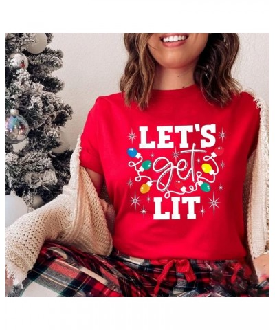 Let's Get Lit T Shirt Women Christmas Lights Shirt Cute Graphic Short Sleeve Xmas Tops Tees Red $10.44 T-Shirts