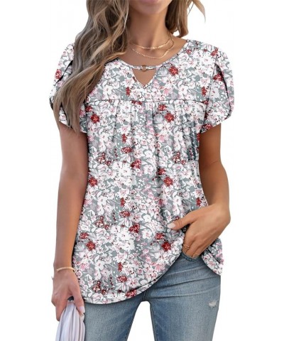 Womens V Neck Summer Shirts Short Sleeve Tunic Tops Casual Flowy Ruffle Shirt C-graypink $14.21 Tops