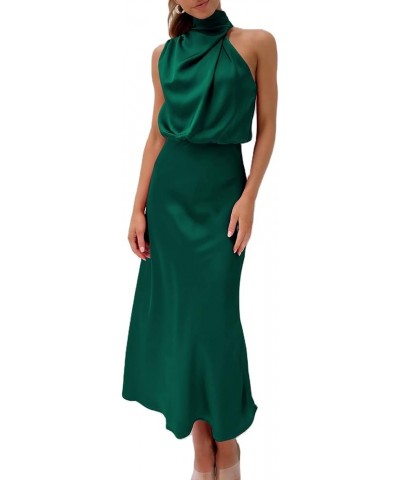 Women's Sleeveless Summer Satin Dress Mock Neck Zip Up Elegant Cocktail Party Formal Maxi Dresses Green $11.24 Dresses