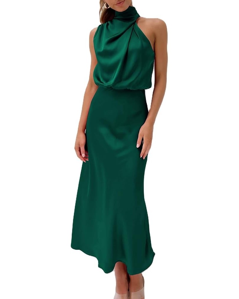 Women's Sleeveless Summer Satin Dress Mock Neck Zip Up Elegant Cocktail Party Formal Maxi Dresses Green $11.24 Dresses