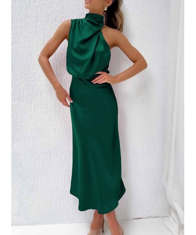 Women's Sleeveless Summer Satin Dress Mock Neck Zip Up Elegant Cocktail Party Formal Maxi Dresses Green $11.24 Dresses