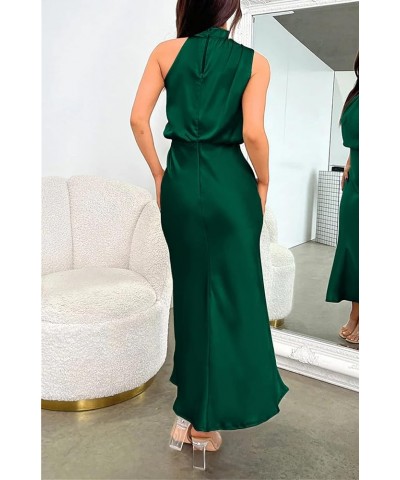 Women's Sleeveless Summer Satin Dress Mock Neck Zip Up Elegant Cocktail Party Formal Maxi Dresses Green $11.24 Dresses