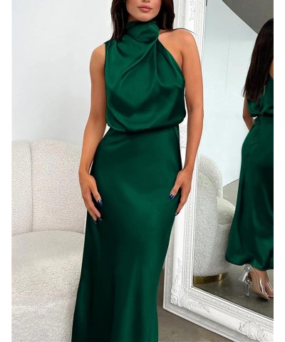 Women's Sleeveless Summer Satin Dress Mock Neck Zip Up Elegant Cocktail Party Formal Maxi Dresses Green $11.24 Dresses