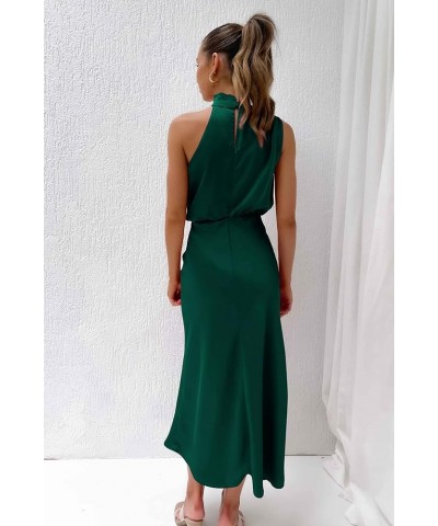 Women's Sleeveless Summer Satin Dress Mock Neck Zip Up Elegant Cocktail Party Formal Maxi Dresses Green $11.24 Dresses