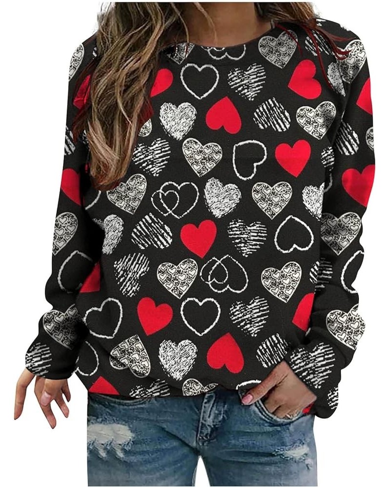 Women's Valentine Long Sleeve Shirts Funny Heart Graphic Oversize Blouse Cute Teen Girls Pullover Tee Tops Loose Fit J-black ...