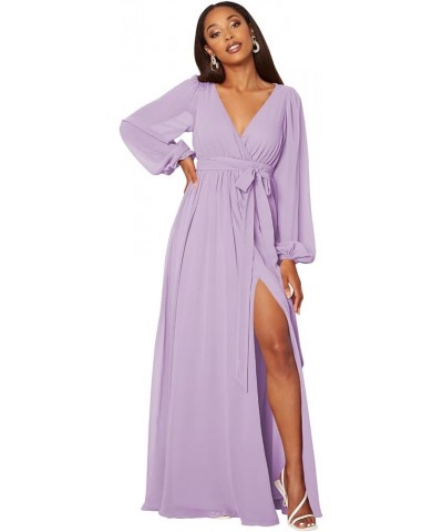 Long Sleeve Bridesmaid Dress with Split V Neck Chiffon Prom Dress Long for Women RS011 Lilac $28.60 Dresses