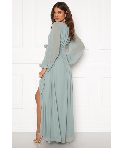 Long Sleeve Bridesmaid Dress with Split V Neck Chiffon Prom Dress Long for Women RS011 Lilac $28.60 Dresses