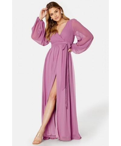 Long Sleeve Bridesmaid Dress with Split V Neck Chiffon Prom Dress Long for Women RS011 Lilac $28.60 Dresses