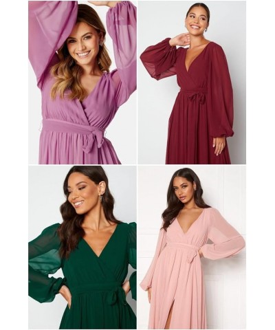 Long Sleeve Bridesmaid Dress with Split V Neck Chiffon Prom Dress Long for Women RS011 Lilac $28.60 Dresses