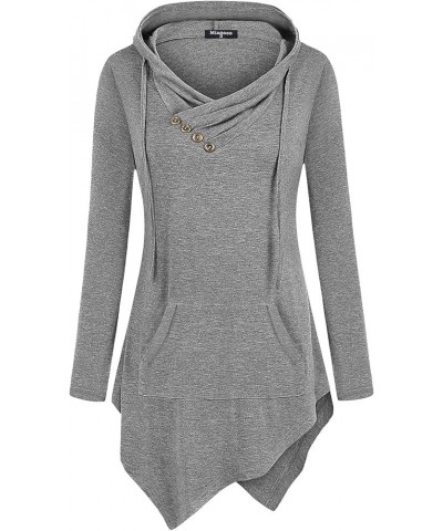 Womens Cross Neck Uneven Hemline Hoody Long Sleeve Loose Flare Tunic Henley Light Gray $16.73 Tops