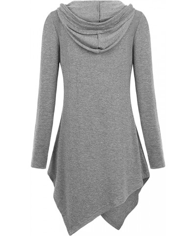 Womens Cross Neck Uneven Hemline Hoody Long Sleeve Loose Flare Tunic Henley Light Gray $16.73 Tops