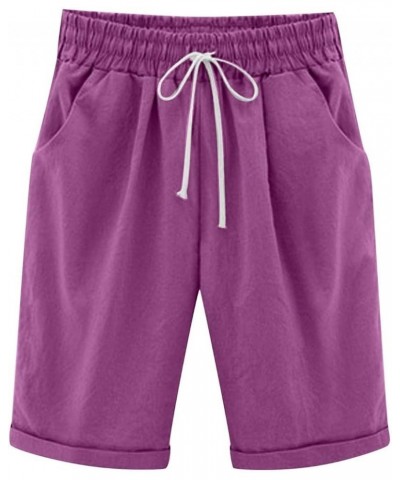 Bermuda Shorts for Women, Womens Bermuda Shorts Baggy Trendy Short Pants Drawstring Elastic Waist Summer Comfy Shorts Z4-purp...