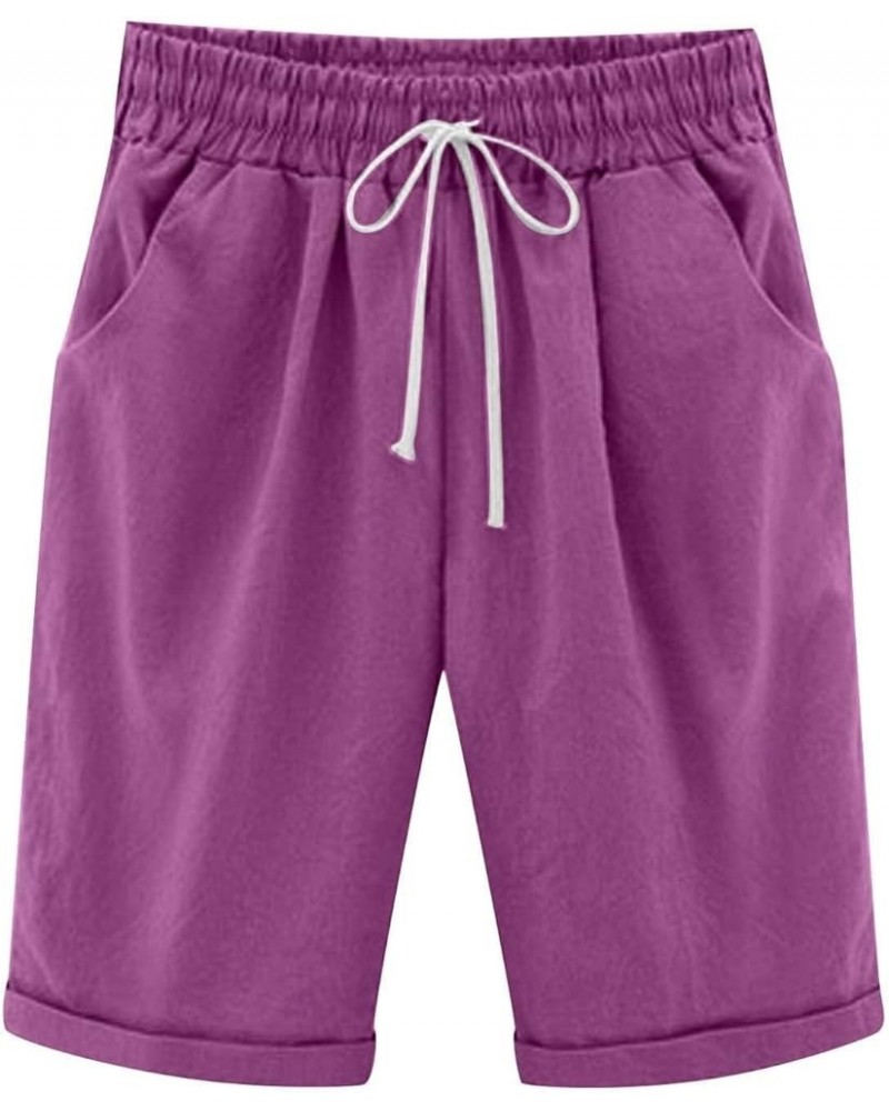 Bermuda Shorts for Women, Womens Bermuda Shorts Baggy Trendy Short Pants Drawstring Elastic Waist Summer Comfy Shorts Z4-purp...