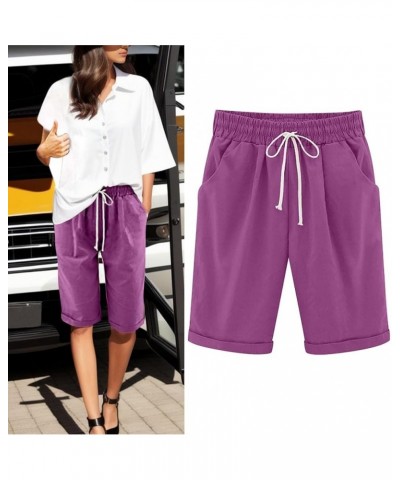 Bermuda Shorts for Women, Womens Bermuda Shorts Baggy Trendy Short Pants Drawstring Elastic Waist Summer Comfy Shorts Z4-purp...