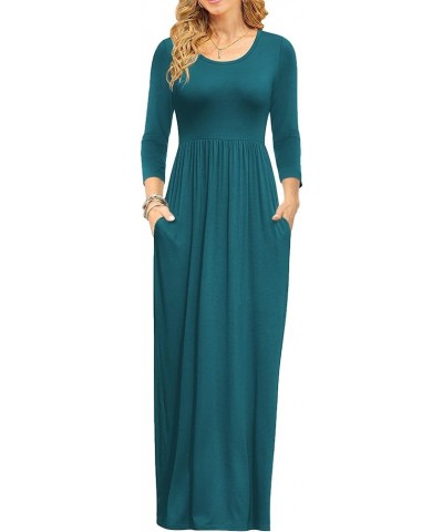 Women's 3/4 Sleeve Loose Casual Long Maxi Dresses with Pockets Dark Green $21.65 Dresses