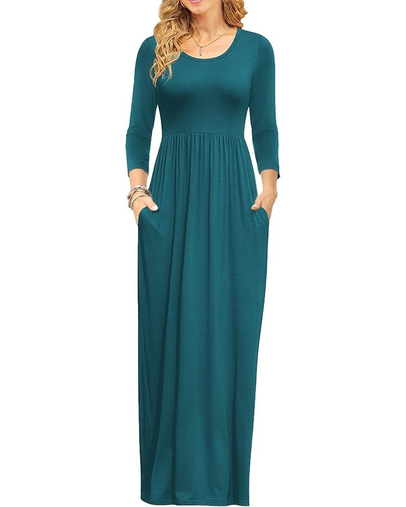 Women's 3/4 Sleeve Loose Casual Long Maxi Dresses with Pockets Dark Green $21.65 Dresses