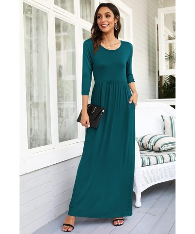 Women's 3/4 Sleeve Loose Casual Long Maxi Dresses with Pockets Dark Green $21.65 Dresses