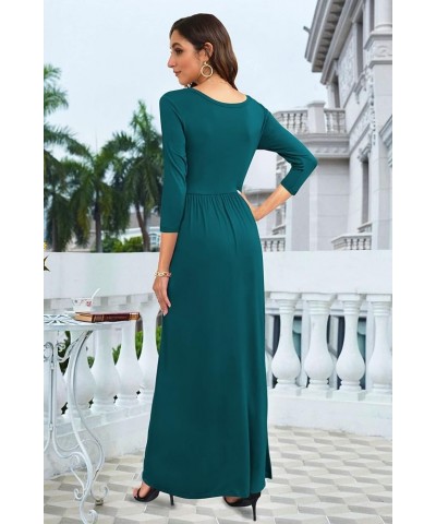 Women's 3/4 Sleeve Loose Casual Long Maxi Dresses with Pockets Dark Green $21.65 Dresses