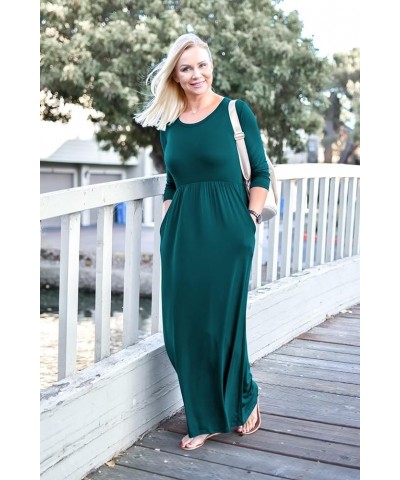 Women's 3/4 Sleeve Loose Casual Long Maxi Dresses with Pockets Dark Green $21.65 Dresses